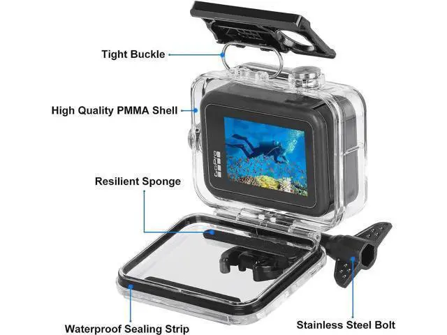 Alt view image 6 of 7 - Waterproof Case with 3-Pack Dive Filter for GoPro Hero 12 Hero 11 Hero 10 Hero 9 Black Supports 60M/196FT Underwater Scuba Snorkeling Deep Diving with Red Magenta Filter Go Pro