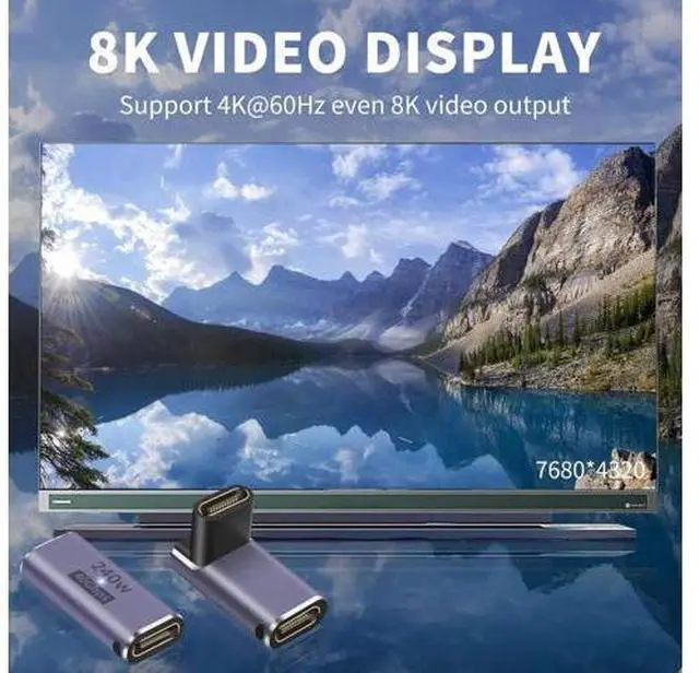 Alt view image 6 of 7 - USB C Female to Female Adapter, USB C Coupler 240W, 40Gbps 90 Degree Type C Coupler with 8K Video Display Compatible for Thunderbolt 4/3, MacBook Pro and Phones (2Pack)