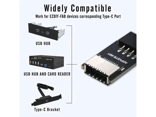 Alt view image 5 of 7 - USB2.0 Internal Header (9-Pin) to USB3.1/3.2 Type-C (20-Pin) A-Key Front Panel 180 Degrees Adapter, Extend USB Type E Ports to PCs Front Panel USB Ports