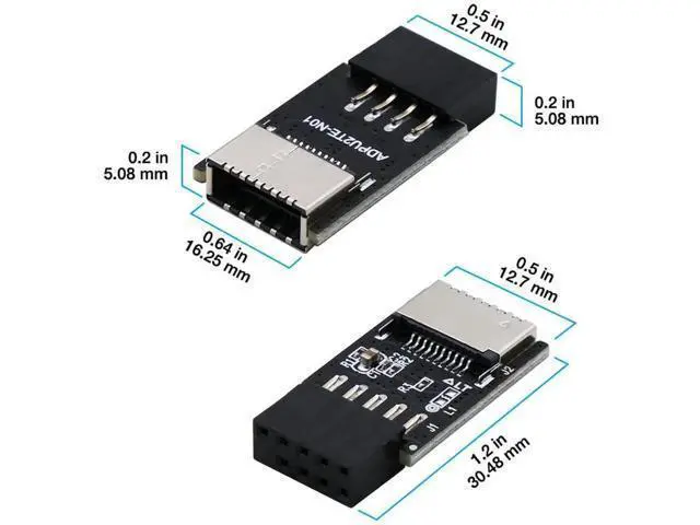 Alt view image 7 of 7 - USB2.0 Internal Header (9-Pin) to USB3.1/3.2 Type-C (20-Pin) A-Key Front Panel 180 Degrees Adapter, Extend USB Type E Ports to PCs Front Panel USB Ports