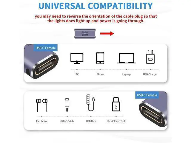 Alt view image 3 of 6 - USB C Female to Female Adapter, USB C Coupler 240W Power Delivery, 40Gbps Type C Extender Adapter with 8K@60Hz Video Compatible for iPad, MacBook,Thunderbolt 4/3, (2Pack)