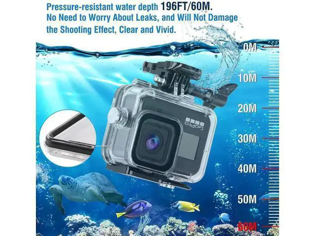 Alt view image 4 of 7 - Waterproof Case for GoPro Hero 12 Hero 11 Hero 10 Hero 9 Black, Underwater Dive Case Housing Shell Supports 60M/196FT Deep Diving Scuba Snorkeling with Bracket Screw GoPro Accessories