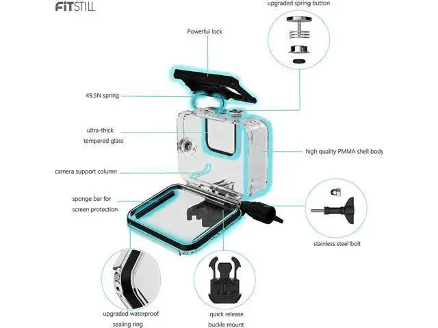 Alt view image 3 of 7 - 60M Waterproof Case for GoPro Hero 10 Black / Hero 9 Black, Protective Underwater Dive Housing Shell with Bracket Accessories for Go Pro Hero10 Hero9 Action Camera