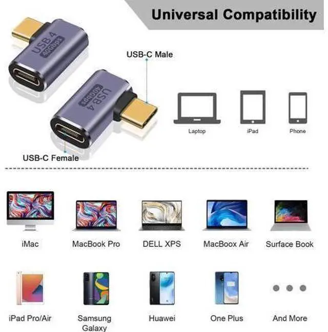 Alt view image 6 of 7 - Right Angle USB C Adapter, 40Gbps 90 Degree Type C Extender Support 8K Video & 100W Charging for Thunderbolt 4, USB 4, Mobile Phone, Tablet, 2Pack