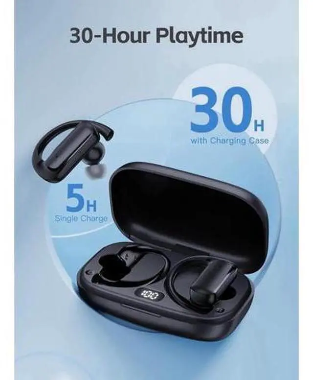 Alt view image 2 of 7 - True Wireless Earbuds, Bluetooth Headphones with Earhook 30Hrs Playtime Sport Ear Buds IPX7 Waterproof Over-Ear Headsets with Microphones Earphones for Workout Fitness Running Gym Black
