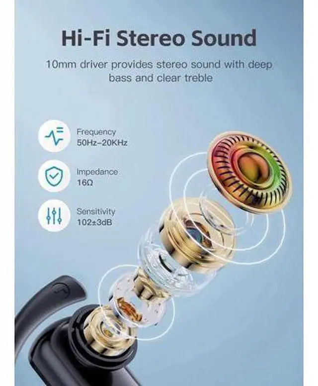 Alt view image 3 of 7 - True Wireless Earbuds, Bluetooth Headphones with Earhook 30Hrs Playtime Sport Ear Buds IPX7 Waterproof Over-Ear Headsets with Microphones Earphones for Workout Fitness Running Gym Black