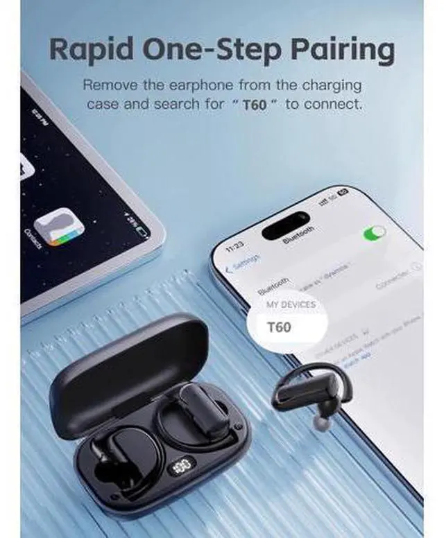 Alt view image 6 of 7 - True Wireless Earbuds, Bluetooth Headphones with Earhook 30Hrs Playtime Sport Ear Buds IPX7 Waterproof Over-Ear Headsets with Microphones Earphones for Workout Fitness Running Gym Black