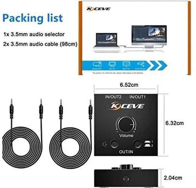 Main image of 3.5mm Audio Selector, AUX 3.5mm Audio Splitter Headphone Switcher, Speaker Manual Selector for Audio Sharing, 2 in 1 Out