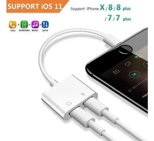 Main image of 2 in 1 Lightning Headphone Jack and Charger Adapter for iPhone X XS MAX XR iPhone 8 7 6 Plus Converter AUX Female Audio and Charging Adaptor Cable Support Volume Control Call Sync Data