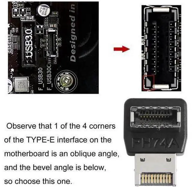 Alt view image 2 of 6 - Right Angle USB Type E Adapter USB3.1 Type E Header Converter 90 Degree Steering Elbow for Computer Motherboard (PH74A)