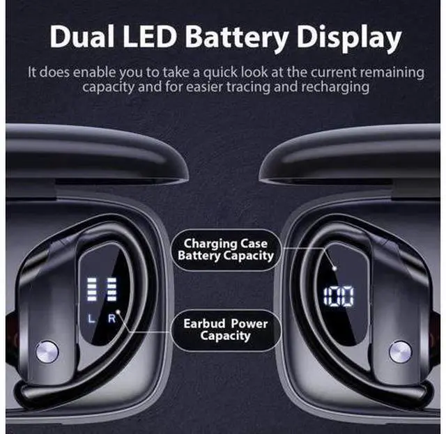 Alt view image 2 of 6 - Ture Wireless Earbuds Bluetooth Headphones 48hrs Playtime Sport Earphones with LED Display TWS Stereo Deep Bass Ear Buds with Earhooks Waterproof in-Ear Built-in Mic Headset for Running Workout