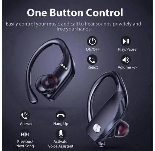 Alt view image 5 of 6 - Ture Wireless Earbuds Bluetooth Headphones 48hrs Playtime Sport Earphones with LED Display TWS Stereo Deep Bass Ear Buds with Earhooks Waterproof in-Ear Built-in Mic Headset for Running Workout