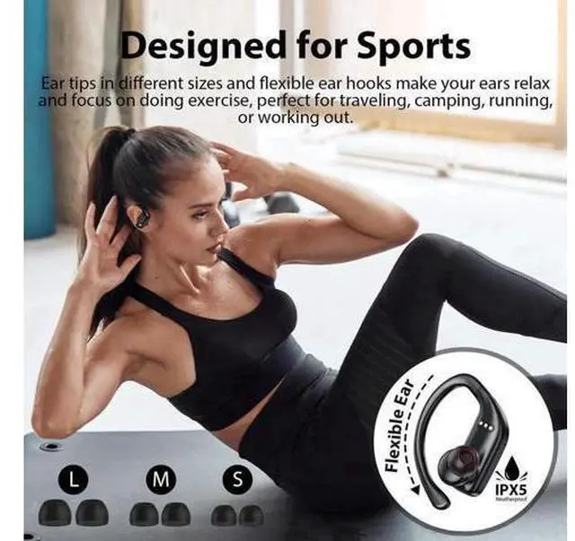 Alt view image 6 of 6 - Ture Wireless Earbuds Bluetooth Headphones 48hrs Playtime Sport Earphones with LED Display TWS Stereo Deep Bass Ear Buds with Earhooks Waterproof in-Ear Built-in Mic Headset for Running Workout