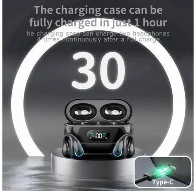 Alt view image 5 of 7 - Clip-On Wireless Earbuds Bone Conduction, Wireless Bluetooth V5.3 Open Ear Headphones, 80 Hours Playtime with Charging Case, IPX4 Waterproof Earphones Sport Cycling Running Work Earbud Hooks