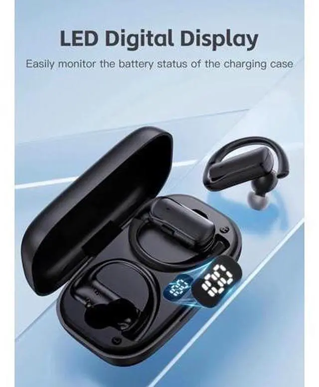 Alt view image 7 of 7 - True Wireless Earbuds, Bluetooth Headphones with Earhook 30Hrs Playtime Sport Ear Buds IPX7 Waterproof Over-Ear Headsets with Microphones Earphones for Workout Fitness Running Gym Black