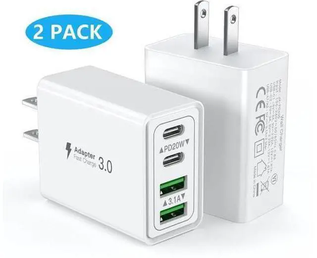 Main image of USB C Charger Block, 2-Pack 40W 4-Port PD Fast Charging Dual USB C Wall Charger, Multiport Power Adapter for i-Phone 16 15 14 13 12 11, i-Pad, Galaxy S24 S23, Pixel, Tablet, Android Smartphones