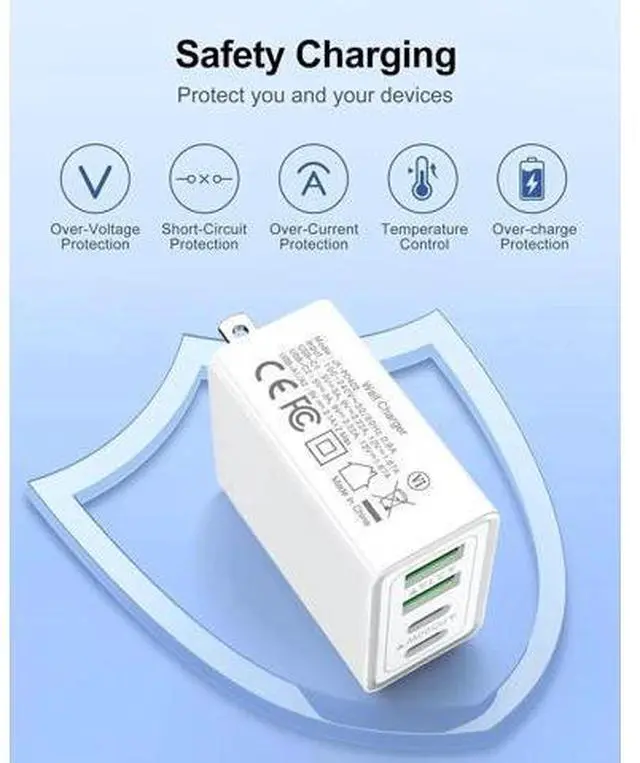 Alt view image 5 of 7 - USB C Charger Block, 2-Pack 40W 4-Port PD Fast Charging Dual USB C Wall Charger, Multiport Power Adapter for i-Phone 16 15 14 13 12 11, i-Pad, Galaxy S24 S23, Pixel, Tablet, Android Smartphones
