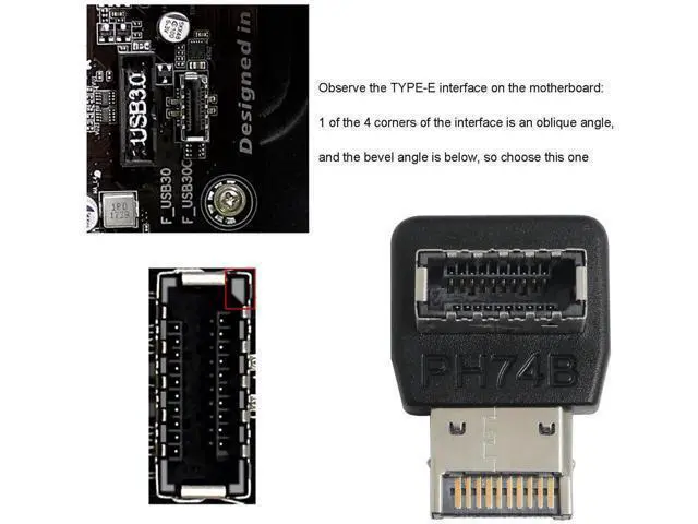 Alt view image 5 of 5 - Computer Motherboard USB3.1 Type-E Interface 90-Degree Right Angle Bent Head with Shell PH74B Right Angle Bent Head USB E Adapter for Computer Motherboard