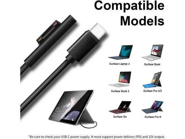 Alt view image 2 of 6 - Tech 15V Surface Connect to USB-C Charging Cable, Charges Microsoft Surface Pro 6 5 4 3, for 45W USB C PD Chargers, Surface Book, Surface Go, Surface Laptop, Works with 45W USB C PD Charger Adapter