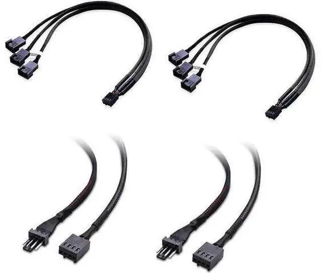 Main image of 2-Pack 3 Way 4 Pin PWM Fan Splitter Cable - 12 Inches & PWM 4 Pin Fan Extension Cable