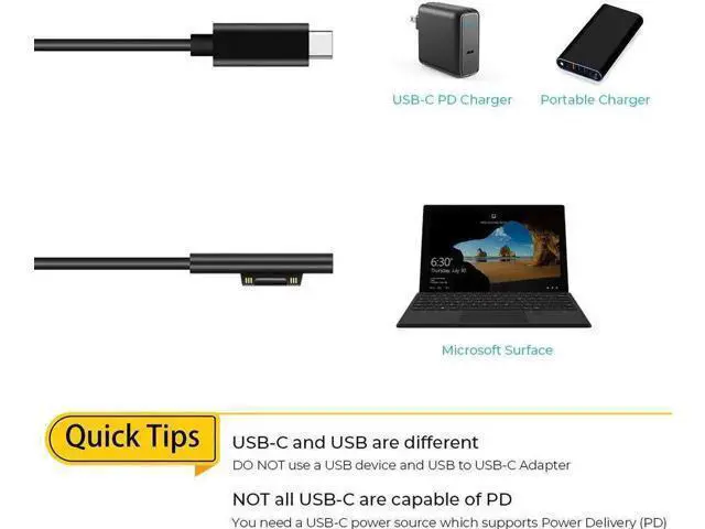 Alt view image 3 of 6 - Tech 15V Surface Connect to USB-C Charging Cable, Charges Microsoft Surface Pro 6 5 4 3, for 45W USB C PD Chargers, Surface Book, Surface Go, Surface Laptop, Works with 45W USB C PD Charger Adapter