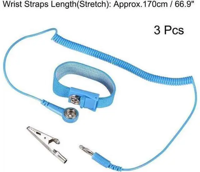 Main image of Anti Static Wrist Straps, ESD Components, Stainless Steel Magnetic Tray Grounding Wire Alligator Clip 3pcs