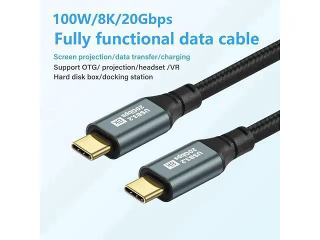 Alt view image 2 of 4 - Gen3.2 Type-C Data Cable Dual Type-C Cable 100W High Definition 8k Projection Screen Cable 20GB Full Phone Data Cable 1m