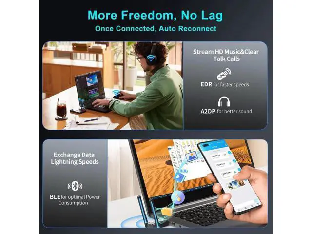 Alt view image 5 of 7 - USB Bluetooth 5.4 Adapter for PC Laptop, Long Range 492FT/150M Wireless Dongle Adaptor for Windows 11 10 8.1 7 Desktop, Plug and Play Bluetooth Mouse Keyboard Headphones Speaker Game Controller
