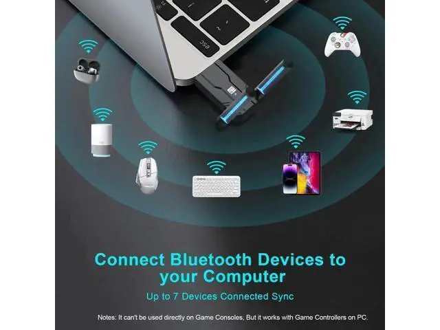 Alt view image 6 of 7 - USB Bluetooth 5.4 Adapter for PC Laptop, Long Range 492FT/150M Wireless Dongle Adaptor for Windows 11 10 8.1 7 Desktop, Plug and Play Bluetooth Mouse Keyboard Headphones Speaker Game Controller