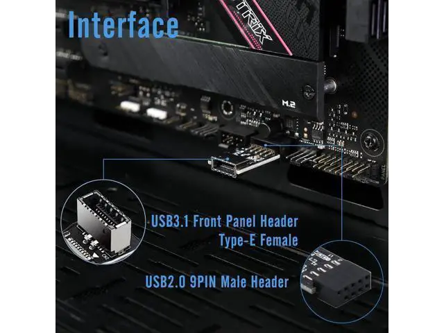 Alt view image 6 of 7 - USB2.0 Internal Header (9-Pin) to USB3.1/3.2 Type-C (20-Pin) A-Key Front Panel 180 Degrees Adapter, Extend USB Type E Ports to PCs Front Panel USB Ports