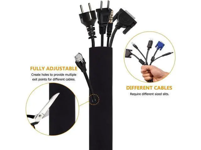 Alt view image 2 of 7 - Cord Organizer System Cable Management Sleeve, 19.5 inch, Wire Cover with Zipper, Cable Wrap, Cord Sleeves for TV, Computer, Office, Home Entertainment, 4 Pack