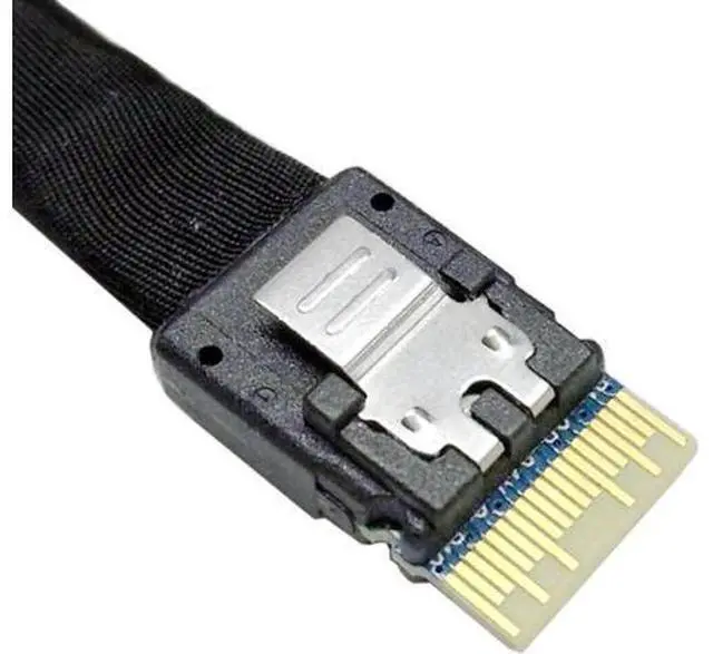 Alt view image 3 of 6 - Slim Line SAS 4.0 SFF-8654 4i 38pin to HD Mini SAS 4i SFF-8643 36pin Cable 0.5M