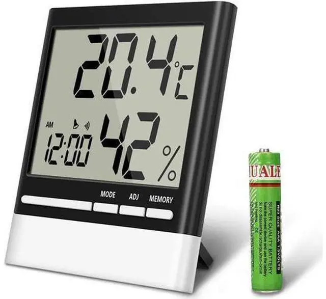 Main image of Temperature Hygrometer, Indoor Thermometers Humidity Monitor with LCD Display, Home Digital Dual Wall Alarm Clock with Day, Date - Battery Included