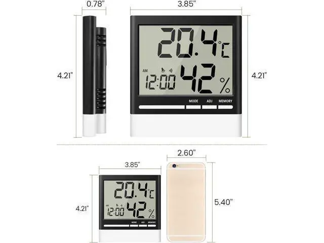 Alt view image 6 of 7 - Temperature Hygrometer, Indoor Thermometers Humidity Monitor with LCD Display, Home Digital Dual Wall Alarm Clock with Day, Date - Battery Included