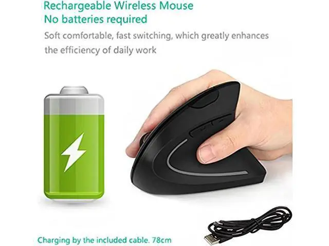 Alt view image 3 of 7 - Ergonomic Mouse, Vertical Wireless Mouse - Rechargeable 2.4GHz Optical Vertical Mice : 3 Adjustable DPI 800/1200/1600 Levels 6 Buttons, for Laptop, PC, Computer, Desktop, Notebook etc, Black