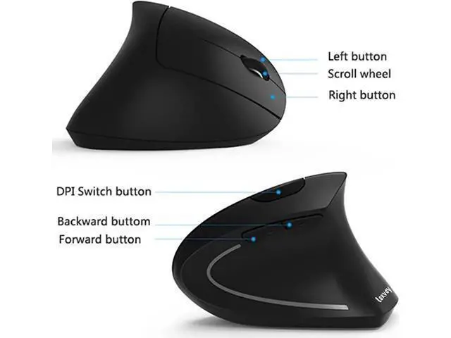 Alt view image 5 of 7 - Ergonomic Mouse, Vertical Wireless Mouse - Rechargeable 2.4GHz Optical Vertical Mice : 3 Adjustable DPI 800/1200/1600 Levels 6 Buttons, for Laptop, PC, Computer, Desktop, Notebook etc, Black