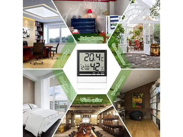 Alt view image 3 of 7 - Temperature Hygrometer, Indoor Thermometers Humidity Monitor with LCD Display, Home Digital Dual Wall Alarm Clock with Day, Date - Battery Included