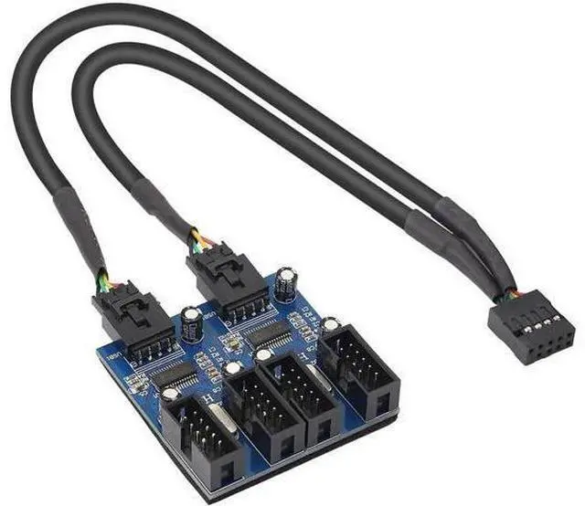 Main image of Motherboard USB 9 Pin Header Hub Male 1 to 2/4 Female USB 2.0 Splitter Extension Cable, USB 9-pin Internal Cable 9 pin Connector Adapter for Port Multiplier (35cm)