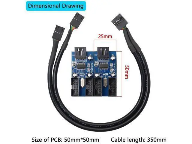 Alt view image 2 of 7 - Motherboard USB 9 Pin Header Hub Male 1 to 2/4 Female USB 2.0 Splitter Extension Cable, USB 9-pin Internal Cable 9 pin Connector Adapter for Port Multiplier (35cm)
