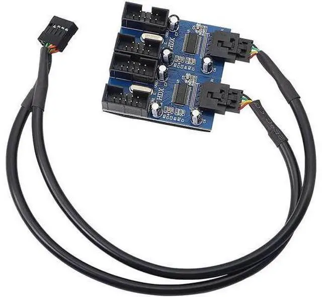 Alt view image 3 of 7 - Motherboard USB 9 Pin Header Hub Male 1 to 2/4 Female USB 2.0 Splitter Extension Cable, USB 9-pin Internal Cable 9 pin Connector Adapter for Port Multiplier (35cm)