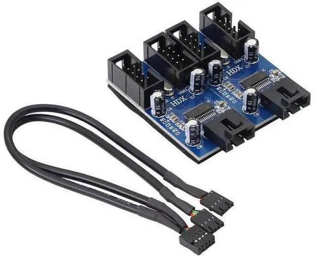 Alt view image 6 of 7 - Motherboard USB 9 Pin Header Hub Male 1 to 2/4 Female USB 2.0 Splitter Extension Cable, USB 9-pin Internal Cable 9 pin Connector Adapter for Port Multiplier (35cm)