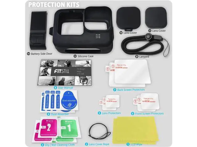 Alt view image 2 of 7 - Silicone Sleeve Case for GoPro Hero 12 / Hero 11 / Hero 10 / Hero 9 Black, Battery Side Cover & Screen Protectors & Lens Caps & Lanyard for Go Pro Hero 12/11/10/9 Accessories Kit