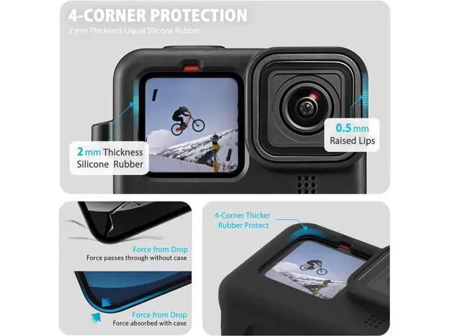 Alt view image 4 of 7 - Silicone Sleeve Case for GoPro Hero 12 / Hero 11 / Hero 10 / Hero 9 Black, Battery Side Cover & Screen Protectors & Lens Caps & Lanyard for Go Pro Hero 12/11/10/9 Accessories Kit