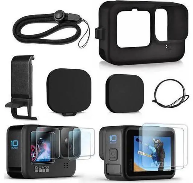 Main image of Silicone Sleeve Case for GoPro Hero 12 / Hero 11 / Hero 10 / Hero 9 Black, Battery Side Cover & Screen Protectors & Lens Caps & Lanyard for Go Pro Hero 12/11/10/9 Accessories Kit