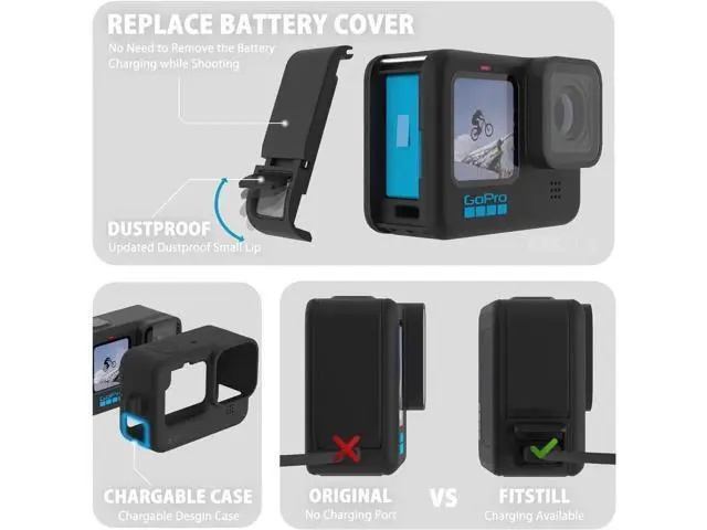 Alt view image 6 of 7 - Silicone Sleeve Case for GoPro Hero 12 / Hero 11 / Hero 10 / Hero 9 Black, Battery Side Cover & Screen Protectors & Lens Caps & Lanyard for Go Pro Hero 12/11/10/9 Accessories Kit