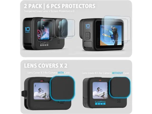 Alt view image 7 of 7 - Silicone Sleeve Case for GoPro Hero 12 / Hero 11 / Hero 10 / Hero 9 Black, Battery Side Cover & Screen Protectors & Lens Caps & Lanyard for Go Pro Hero 12/11/10/9 Accessories Kit