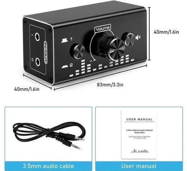Main image of Bi-Directional 3.5mm Jack Audio Switch Selector 2 In 1 Out / 1 In 2 Out Noiseless Analogue Stereo Audio Switch with Volume Control, Sound Distribution Splitter Box for Speakers Headphones PC