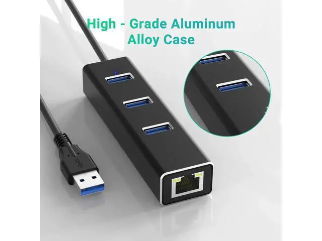 Alt view image 6 of 7 - USB to Ethernet Adapter, USB A to 3 Ports USB 3.0 Hub with 10/100/1000 Mbps LAN RJ45 Gigabit Network Adapter, Supports Windows 10/8/7, Mac OS, Linux