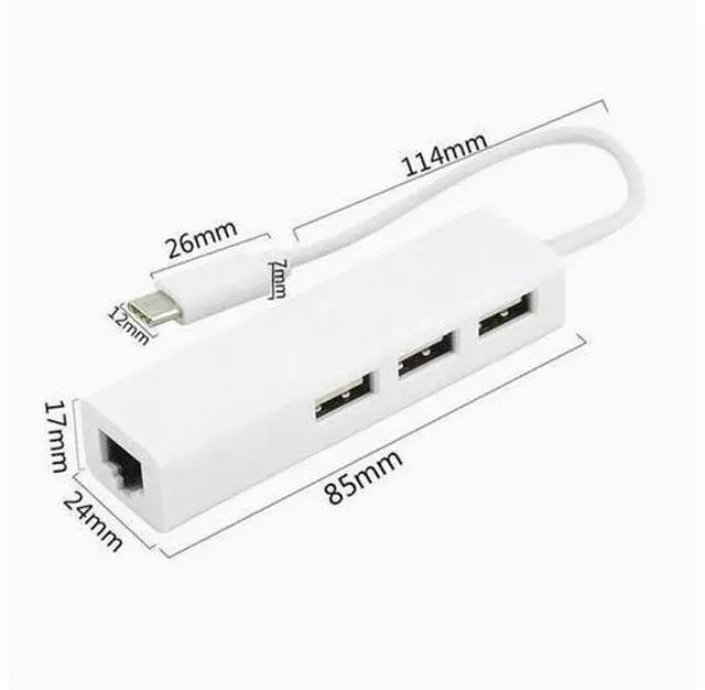 Alt view image 2 of 4 - Type-C 2.0 to Network cable HUB 100 Mbit no-drive Hub network card +USB 2.0 type-c to RJ45