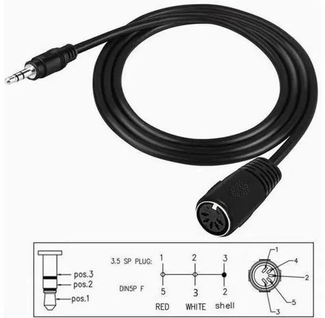 Main image of MIDI to TRS 3.5mm rotary DIN 5P female audio plug to MIDI audio adapter straight head Black 1.5m